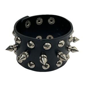Black Studded Spike Cuff Bracelet Adjustable Punk Goth Rock Wristband